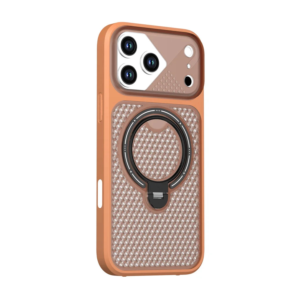 Textured MagSafe Cooling Case with Rotatable Ring Stand for iPhone 18 Series