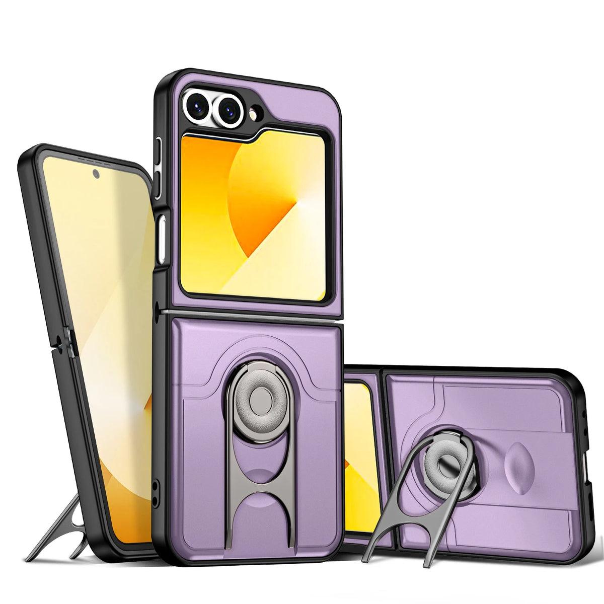 Military-Grade Protective Case with 360° Rotating Ring Stand for Samsung Galaxy Z Flip 6