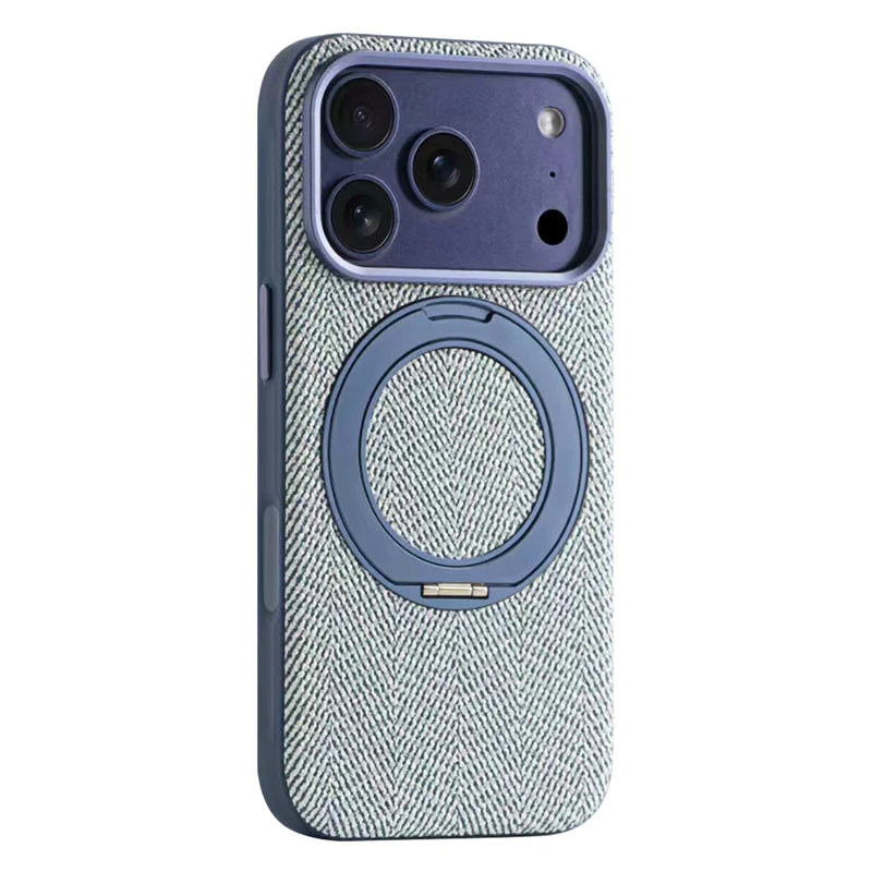 Canvas Weave MagSafe Case with 360° Rotating Ring Stand for iPhone 18 Series
