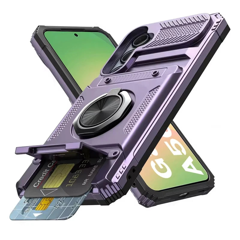 Samsung Galaxy A56 Shockproof Case with Magnetic Rotating Ring Stand & Wallet Cover