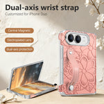 Embossed Floral Leather Case with Wrist Strap and Hinge Protection for iPhone Duo