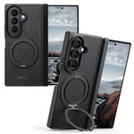 Textured Leather Magnetic Case with 360° Rotating Ring Stand for Samsung Galaxy Z Fold 7