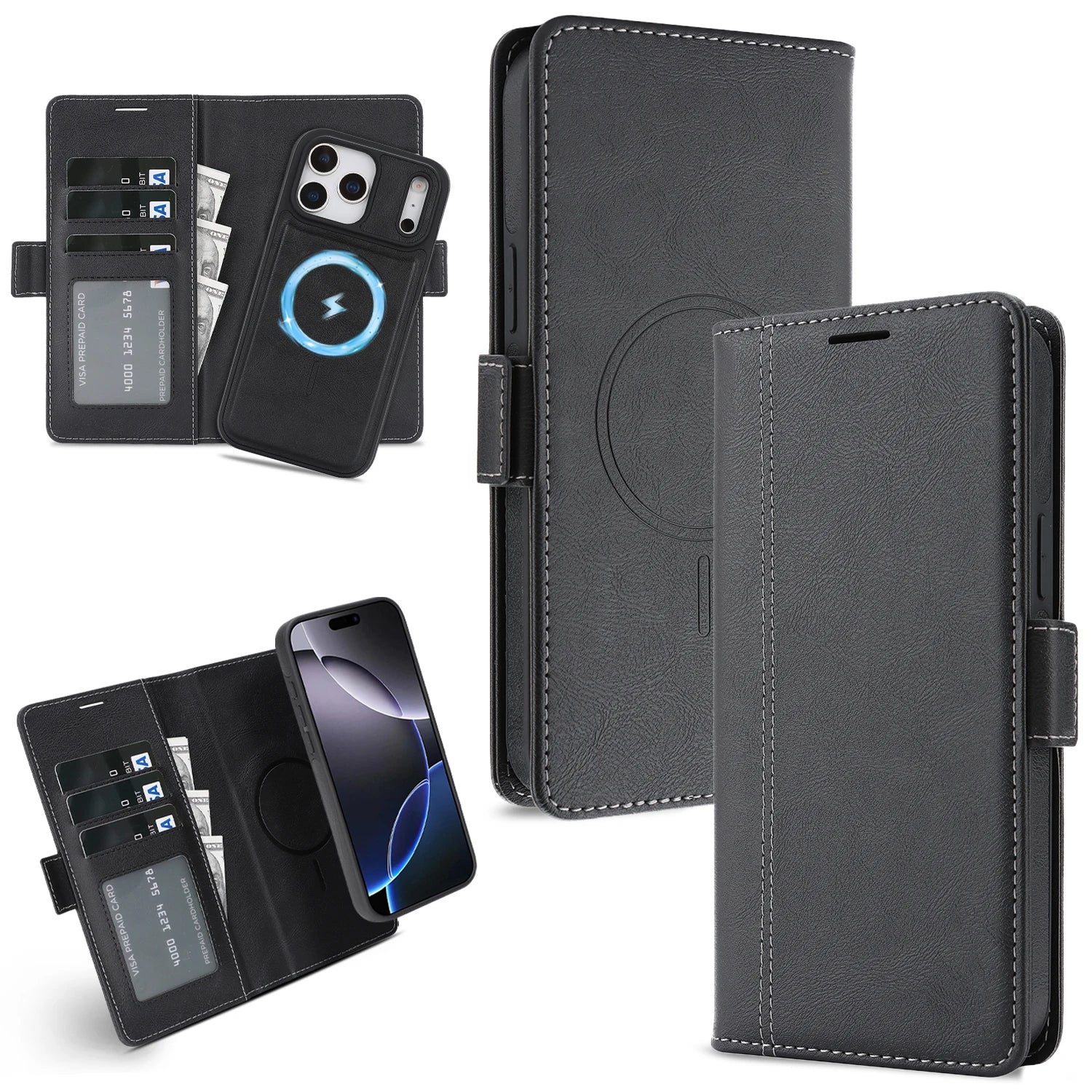 Premium 2-in-1 Leather MagSafe Wallet Case for iPhone 17 Series