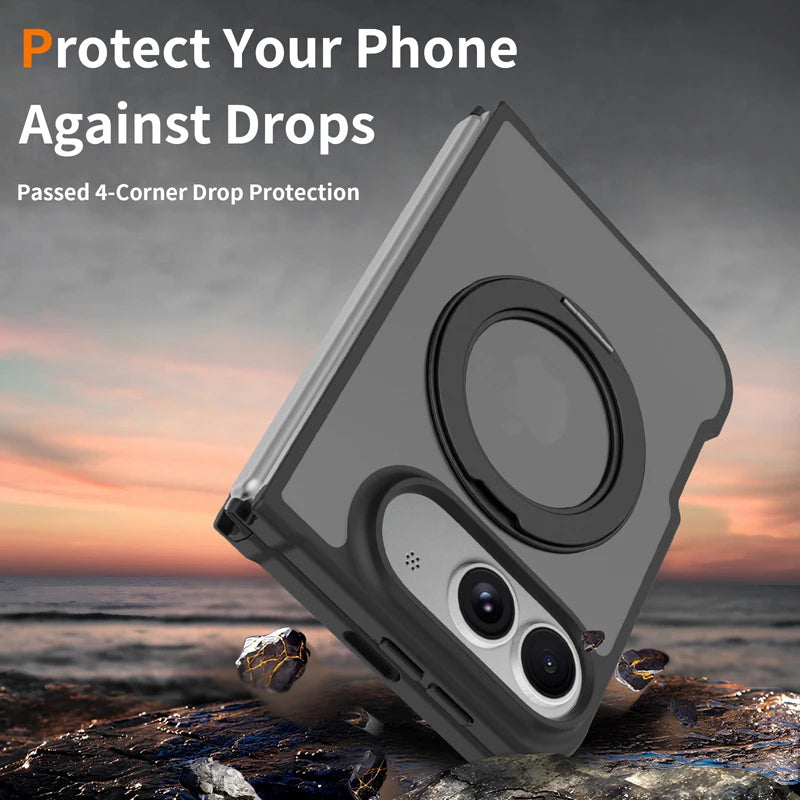 Matte PC+TPU MagSafe Case with 360° Rotating Ring Stand for iPhone Duo