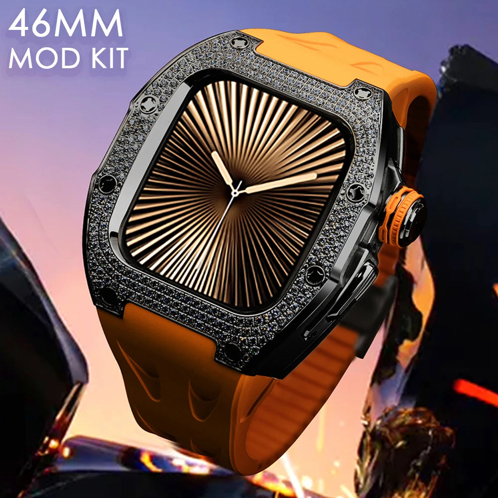 Luxury 5A Cubic Zirconia Titanium Case Modification Kit for Apple Watch Series 10 (46mm)