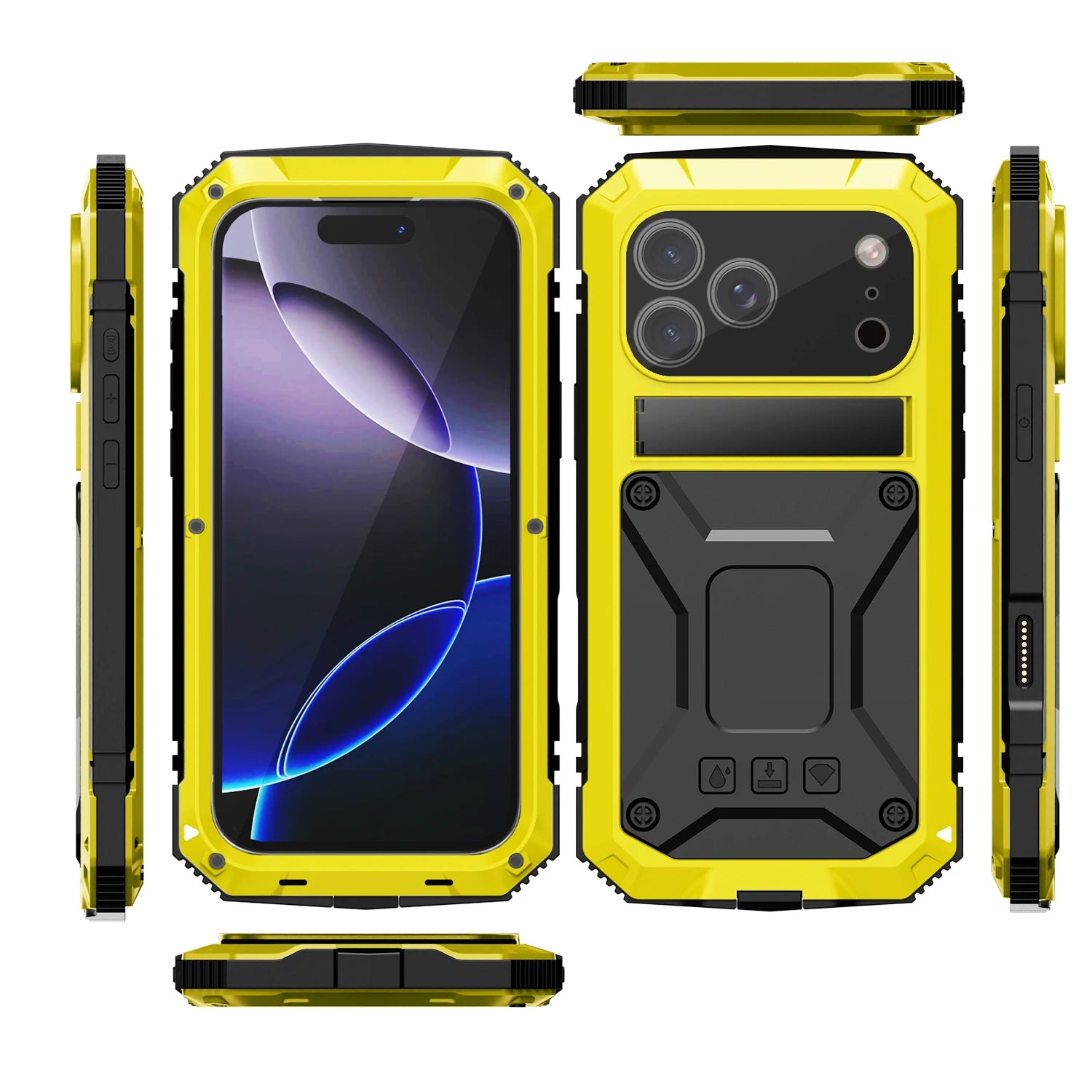 Military Grade 360 Protective Metal Case with Built-in Screen for iPhone 17 Series