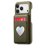 Lychee Pattern Love Heart Leather Wallet Case with Mirror & RFID Protection for iPhone 17 Series