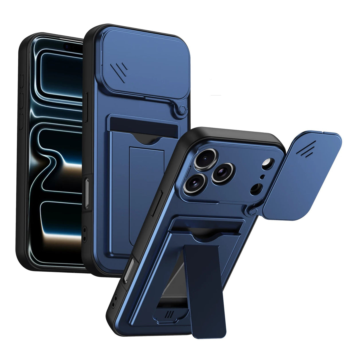 Dual-Layer Sliding Card Holder Kickstand Case with Lens Protection for iPhone 18 Series
