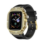 Diamond-Encrusted Stainless Steel Case with Rubber Strap for Apple Watch