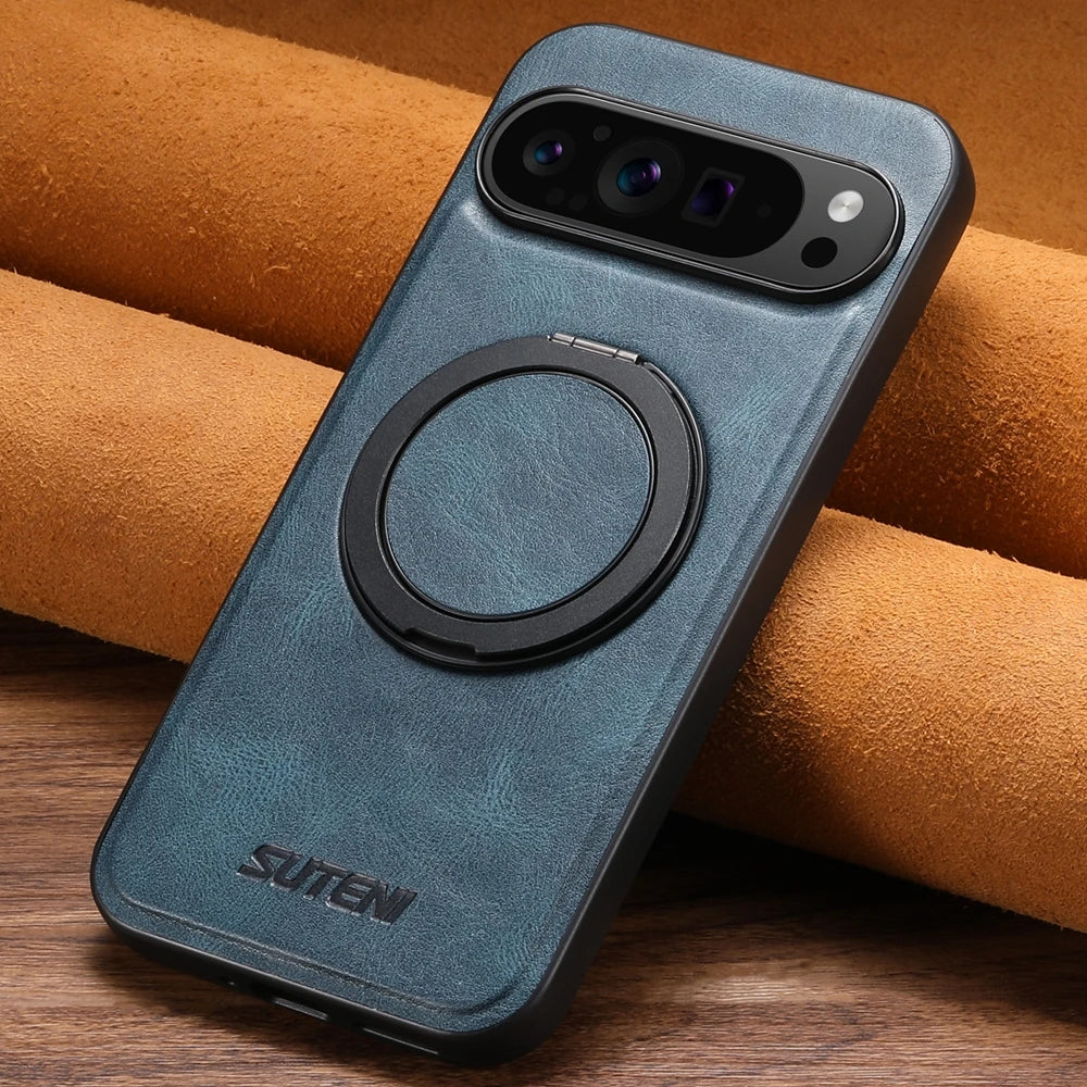 Premium Magnetic Leather Case with 360° Rotating Ring for Google Pixel 9 Series