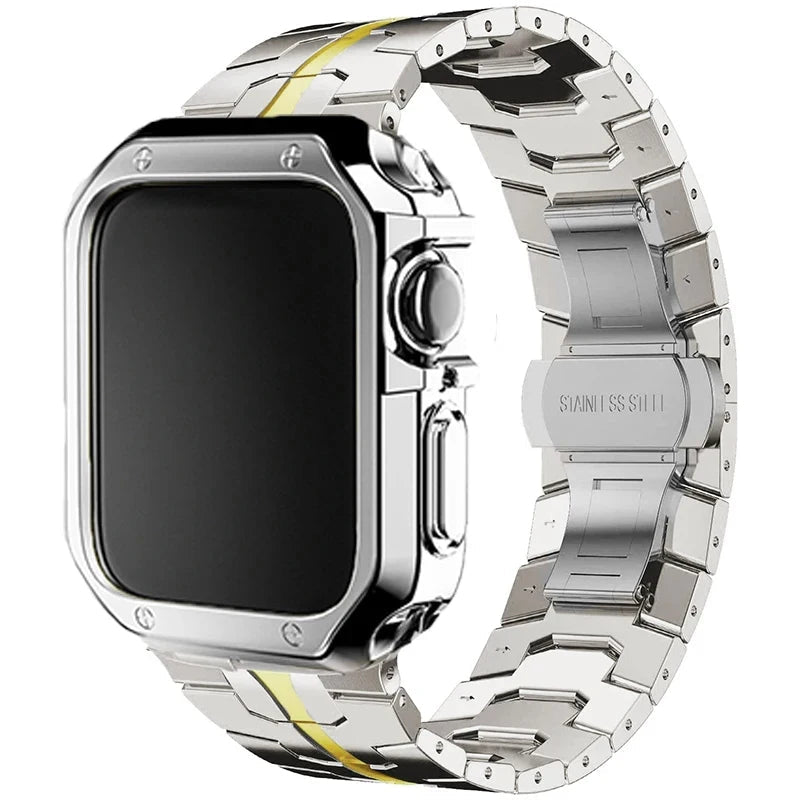 Stainless Steel Link Strap + TPU Case Combo for Apple Watch
