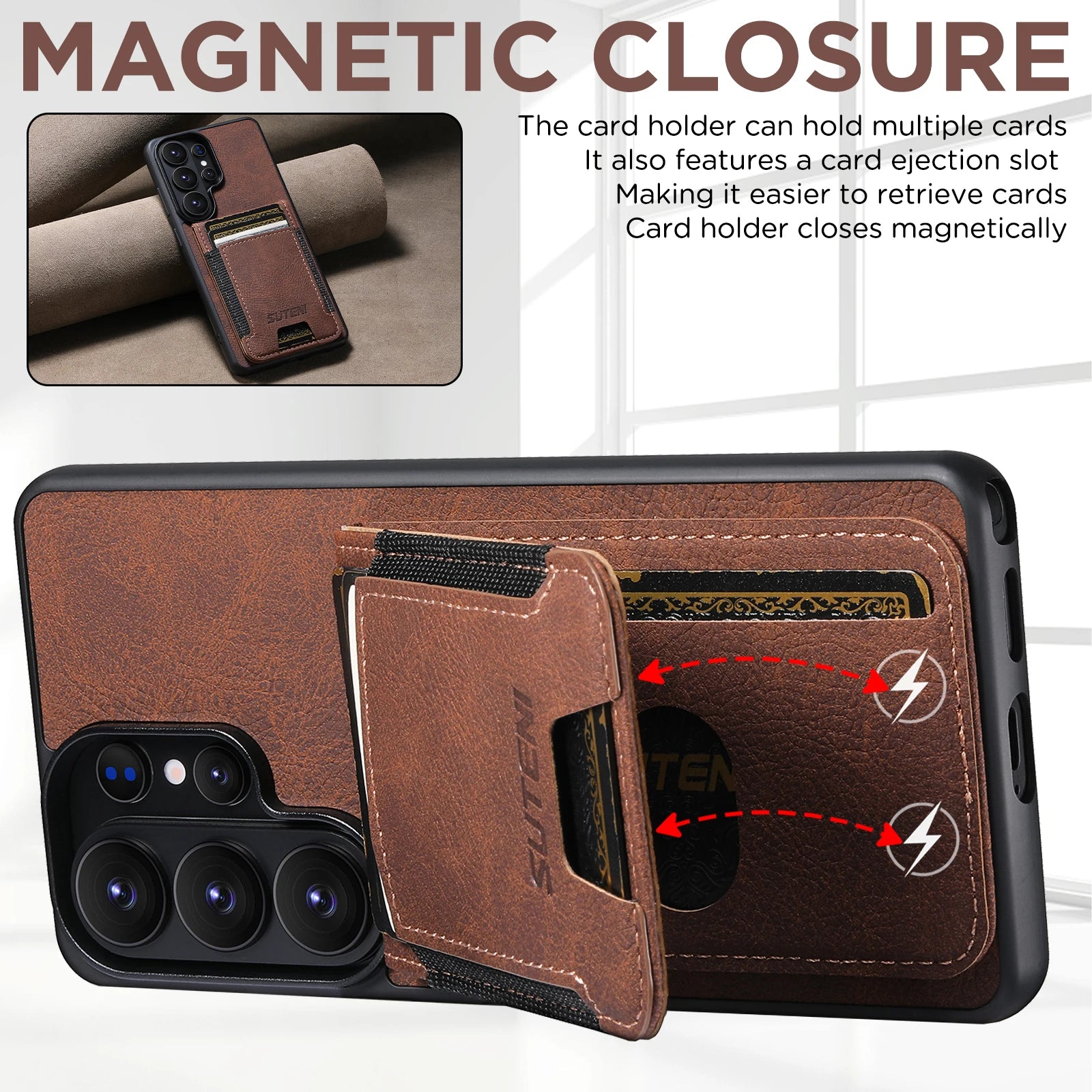 Lychee Grain Leather Case with Magnetic Closure for Samsung Galaxy S26 Ultra