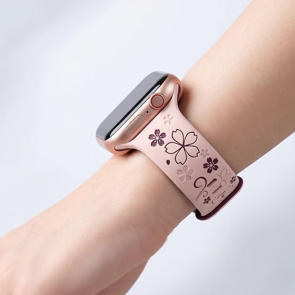 Silicone Floral Engraved Watch Band for Apple Watch