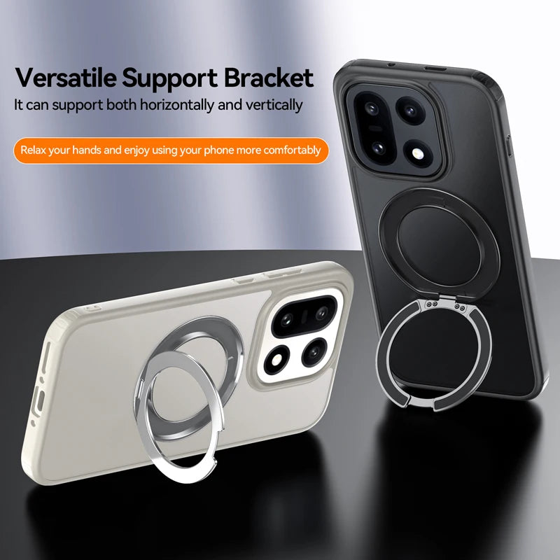 OnePlus 15 Shockproof Magnetic Matte Case with Rotating Metal Ring Holder
