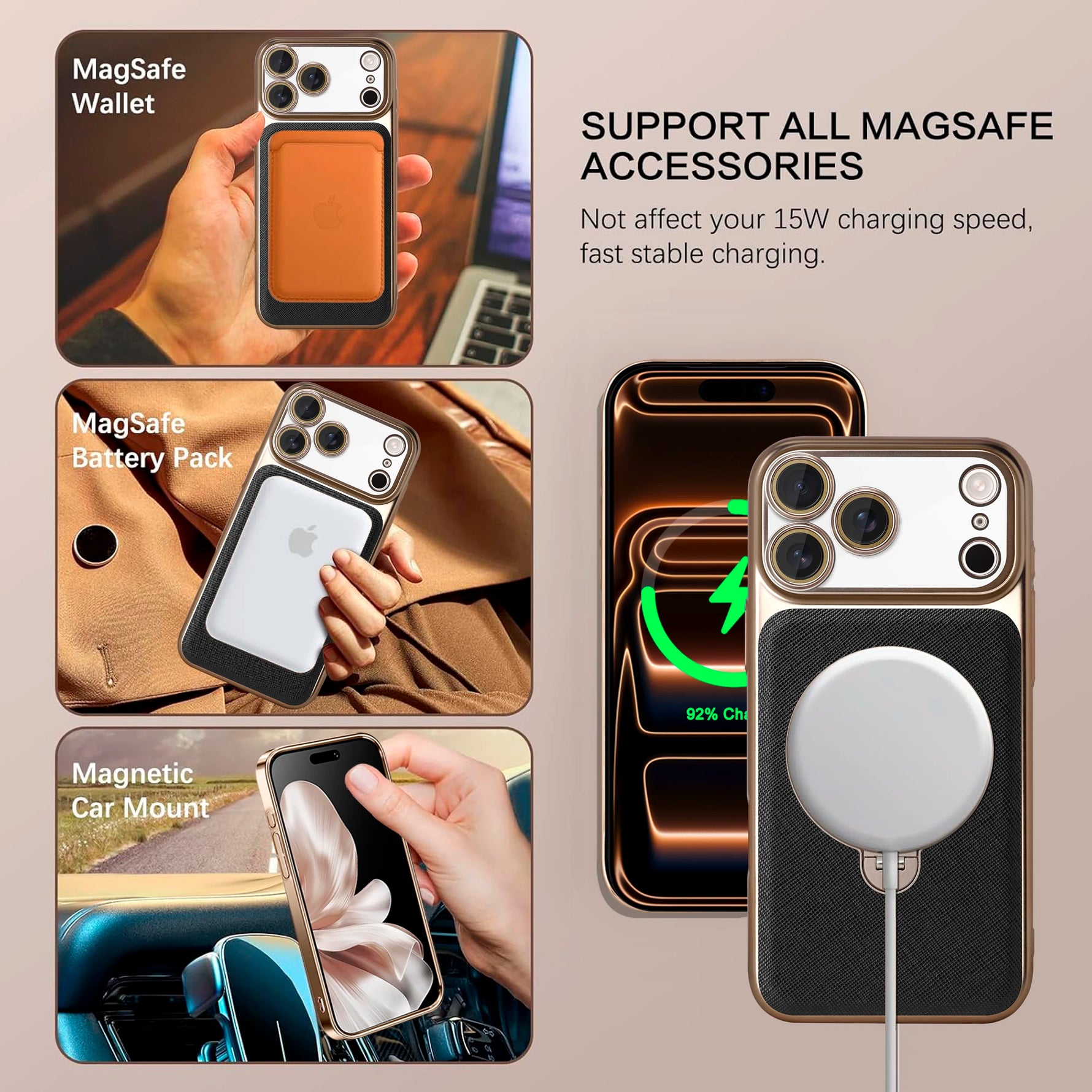 MagSafe Compatible Leather Case with 360° Rotating Kickstandfor iPhone 17 Series
