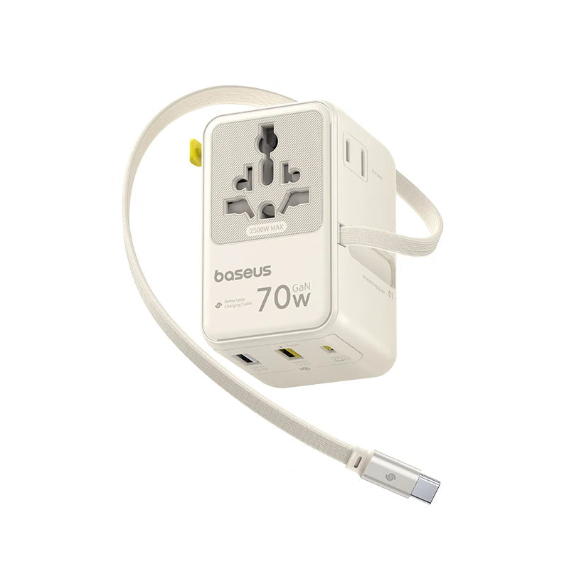 Baseus 70W GaN Travel Charger with Retractable USB Cable