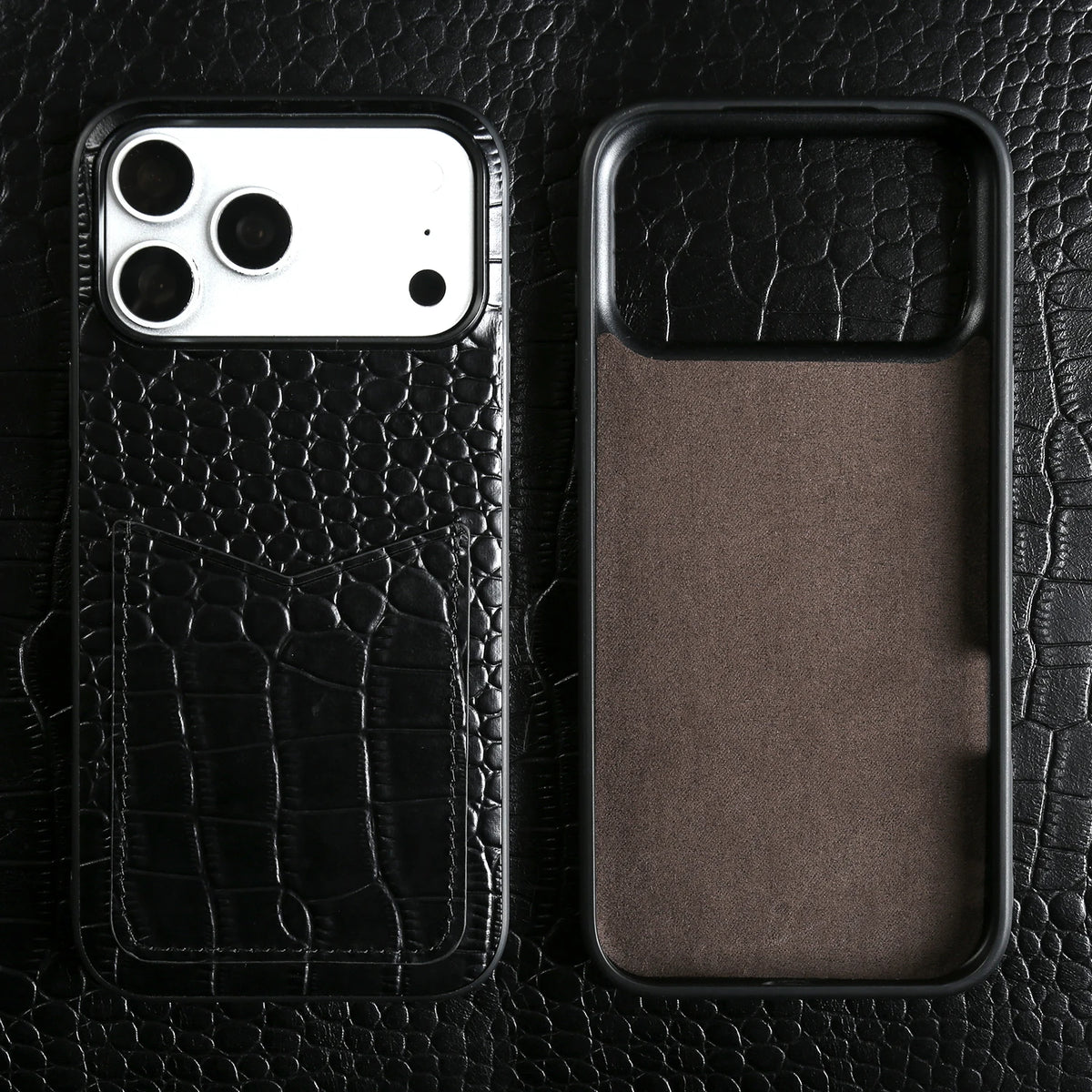 Genuine Leather Card Slot Case with Crocodile Pattern for iPhone 18 Series