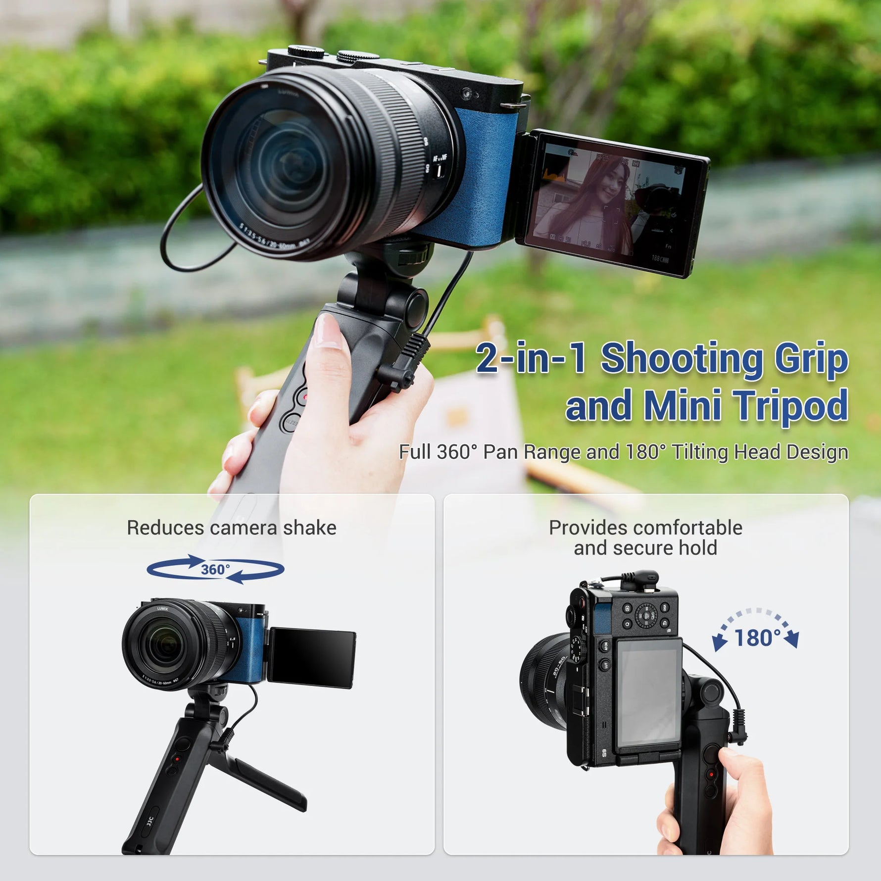 JJC Wired Remote Shooting Grip Mini Tripod for Panasonic Lumix