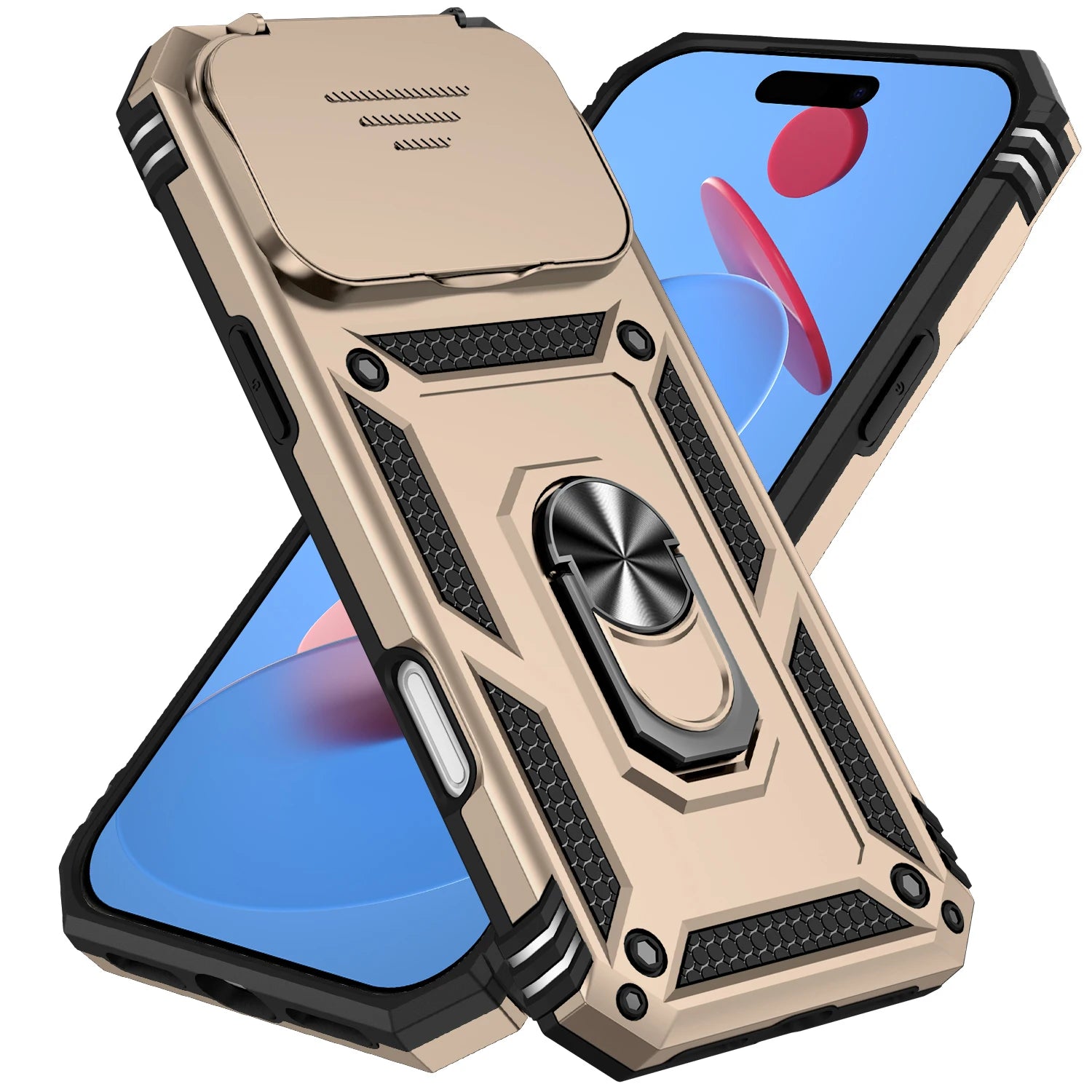 iPhone 17 Series Military-Grade Drop Protection PC+TPU Case with Magnetic Ring and Sliding Lens Protection