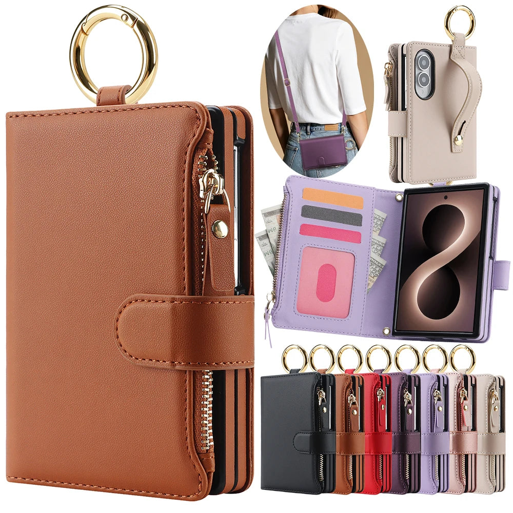 Leather Crossbody Wallet Case with Adjustable Strap for Samsung Galaxy Z Fold 8