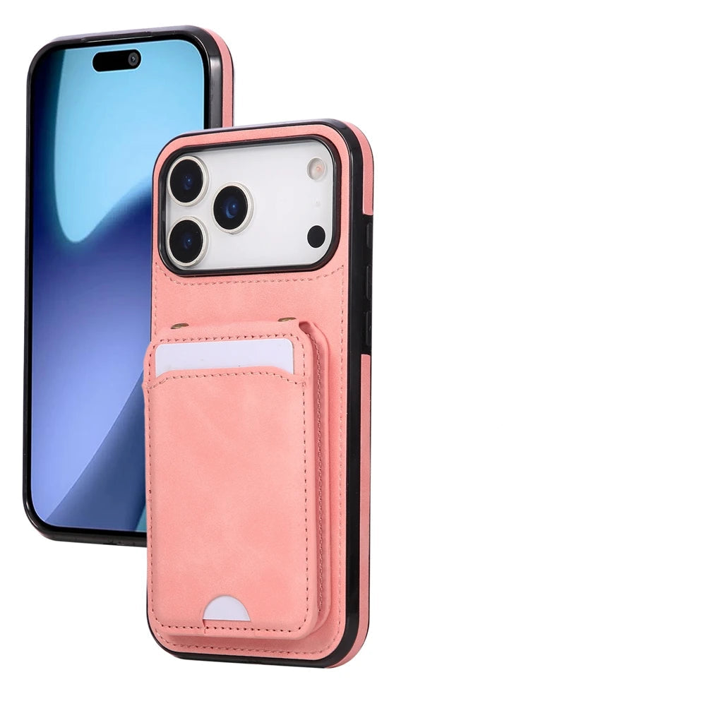 Premium Leather Phone Wallet Case with Lanyard and Stand for iPhone 17 Series