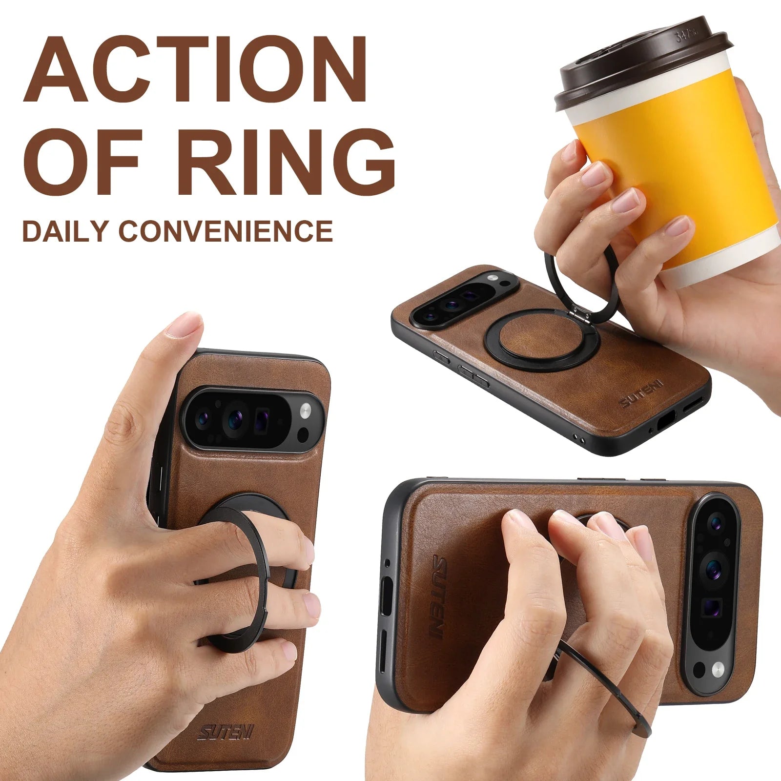 Premium Magnetic Leather Case with 360° Rotating Ring for Google Pixel 9 Series