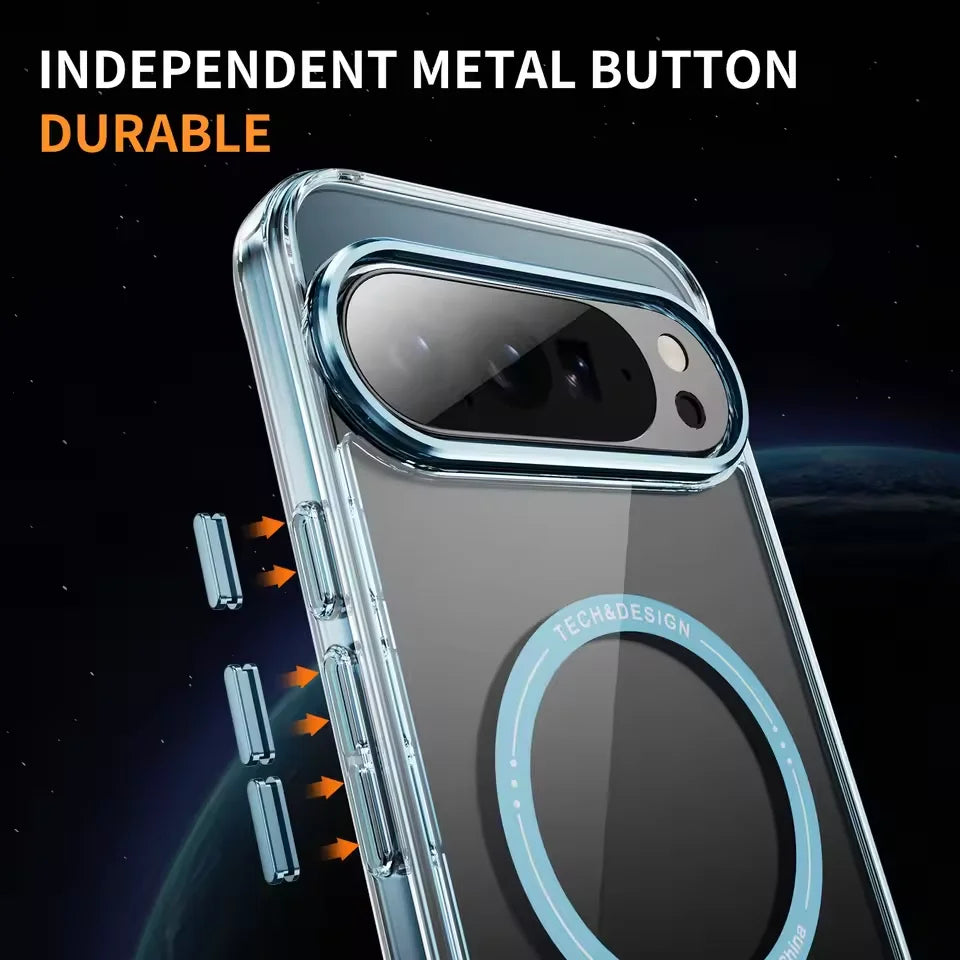 Google Pixel 10 Series Transparent Magnetic Case with Metal Buttons
