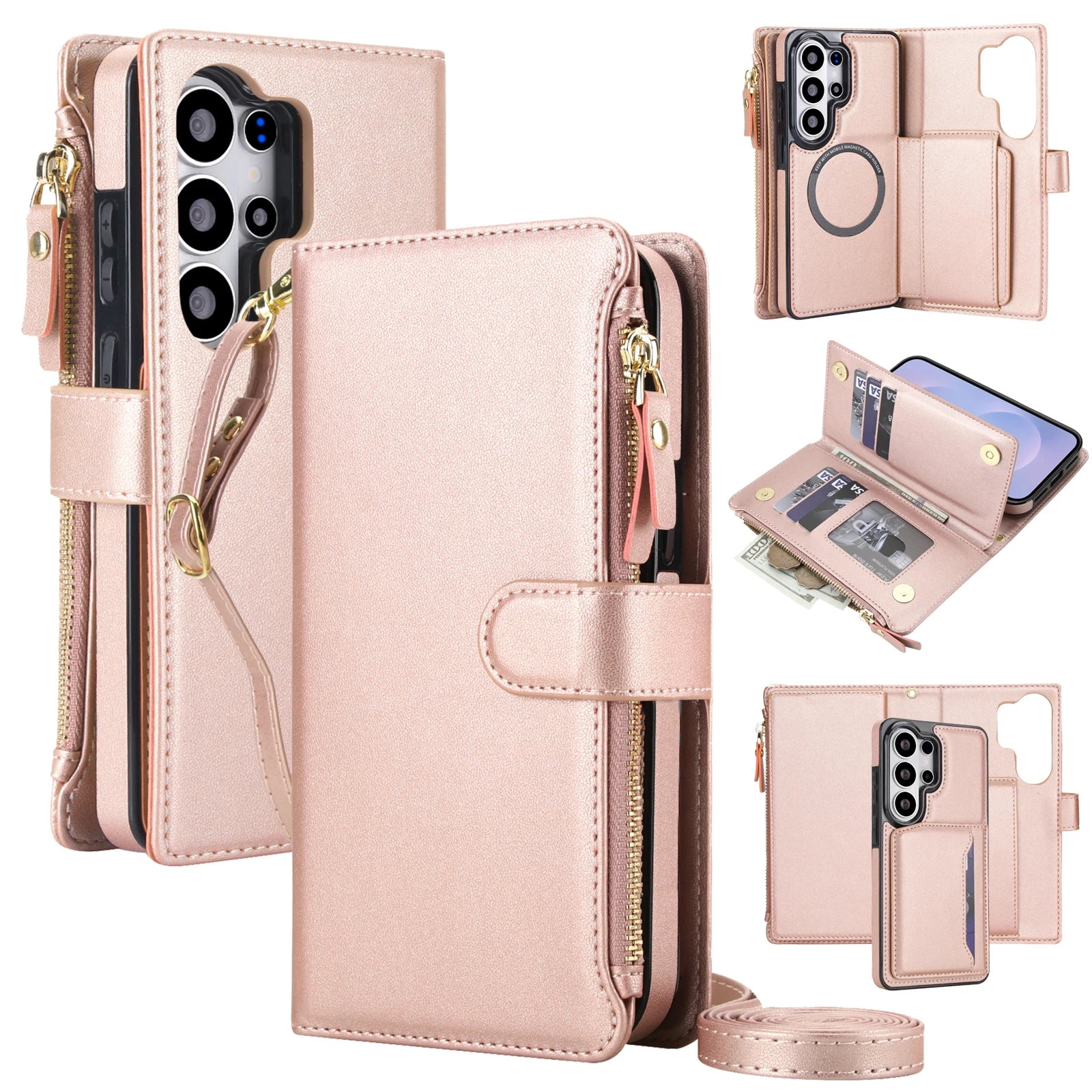 Protective Flip Magnetic Case with Lanyard Strap for Samsung Galaxy S25 Series