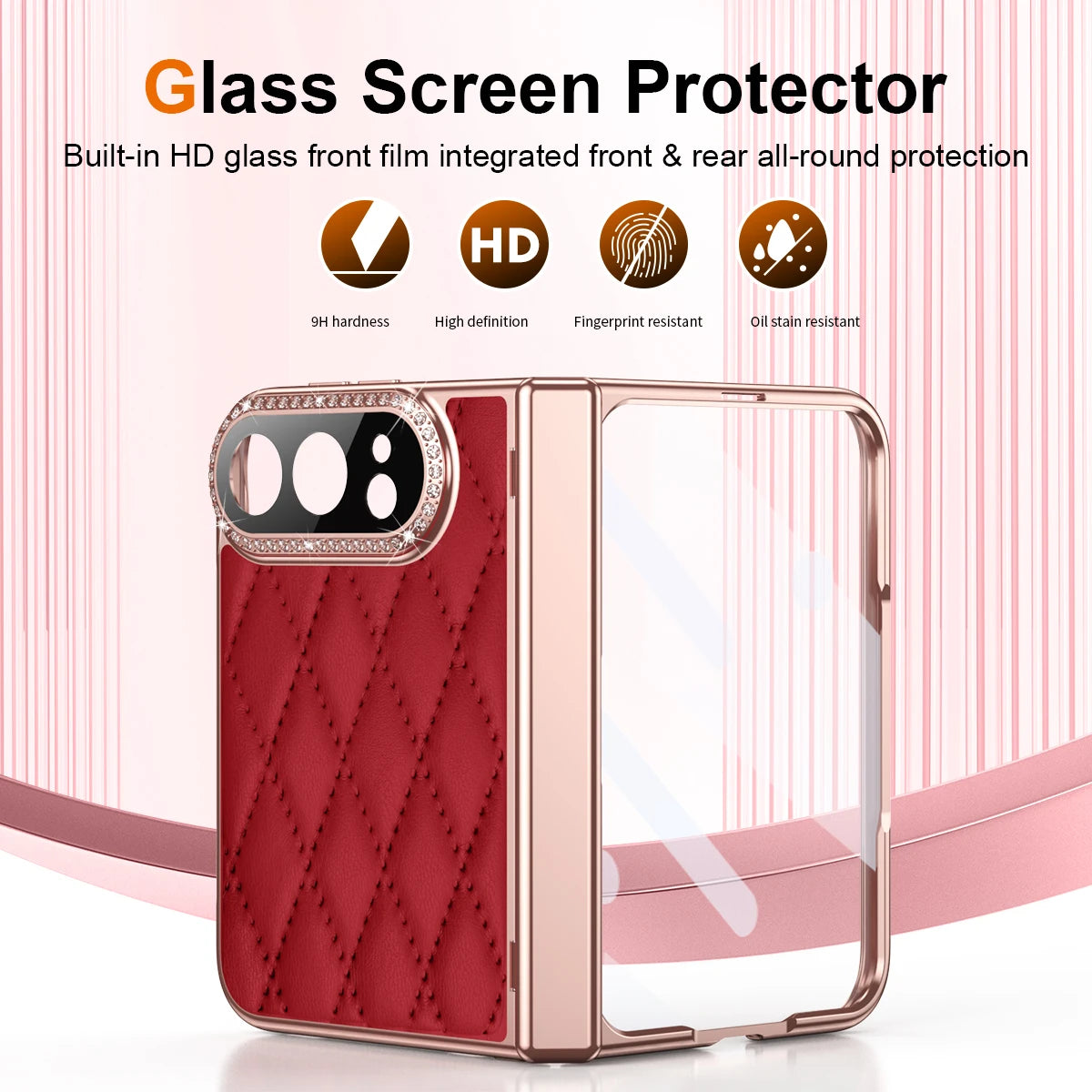 Quilted Leather Hinge Protection Case with Full-Perimeter Metal Frame for iPhone Duo