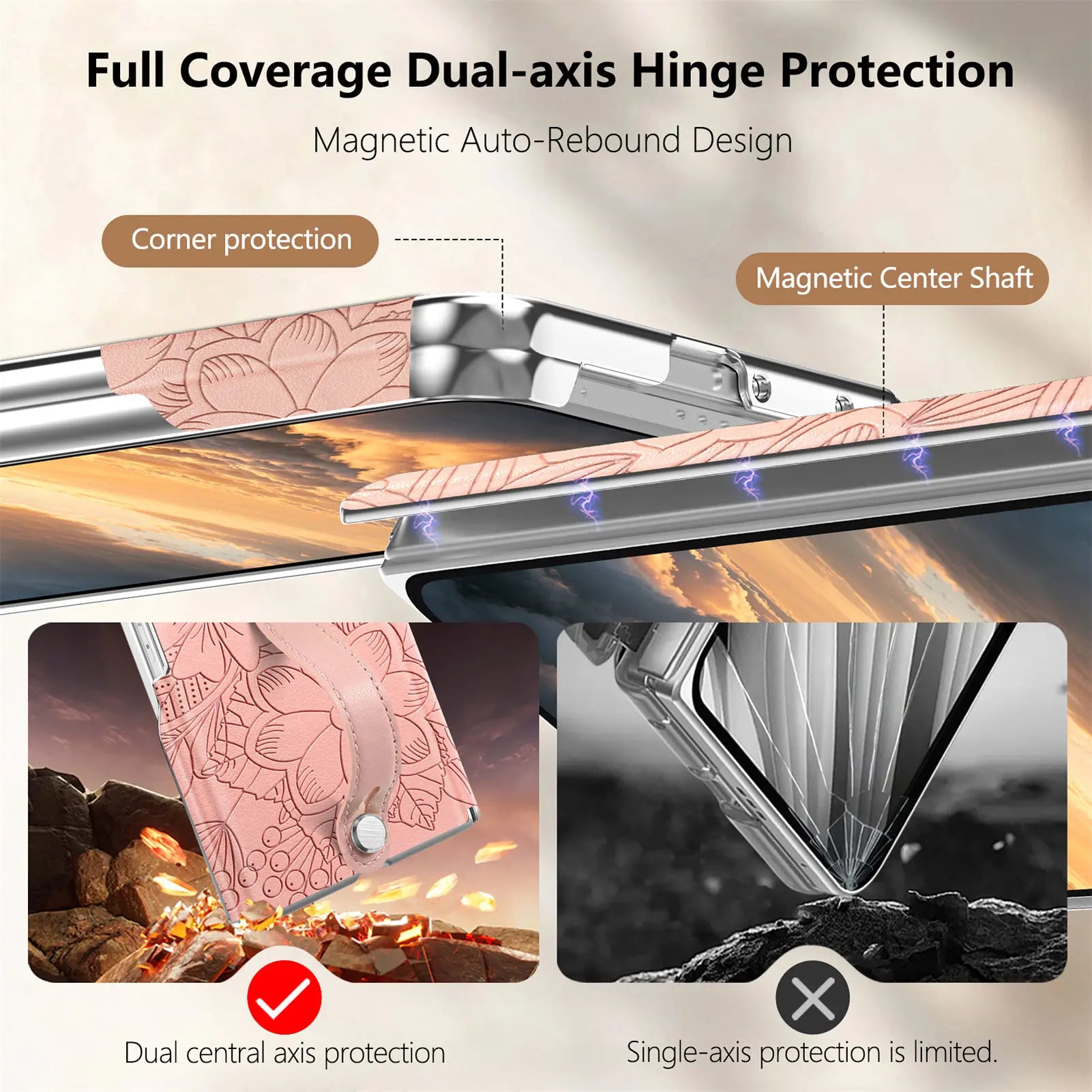Fashion Embossed Leather Case with Wrist Strap for Samsung Galaxy Z Fold 8