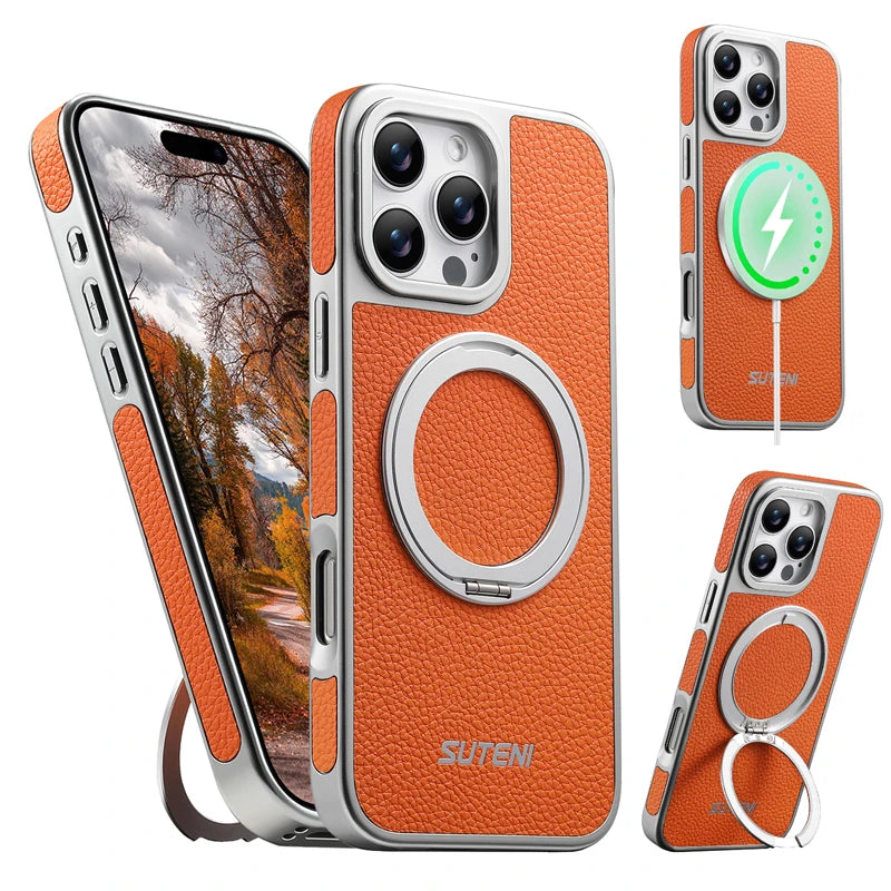 Textured Quilted MagSafe Case with 360° Rotatable Ring Stand for iPhone 17 Series