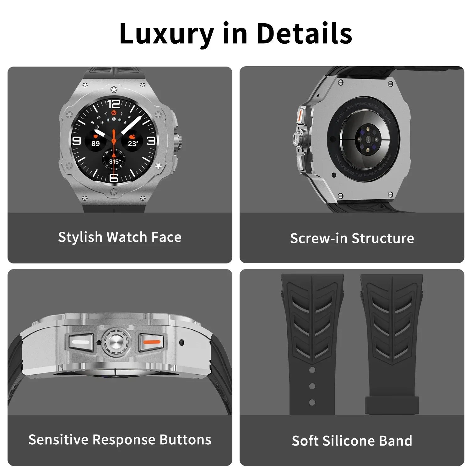 Aluminum Case with Silicone Strap for Samsung Galaxy Watch Ultra and Samsung Galaxy Watch Ultra (2025)