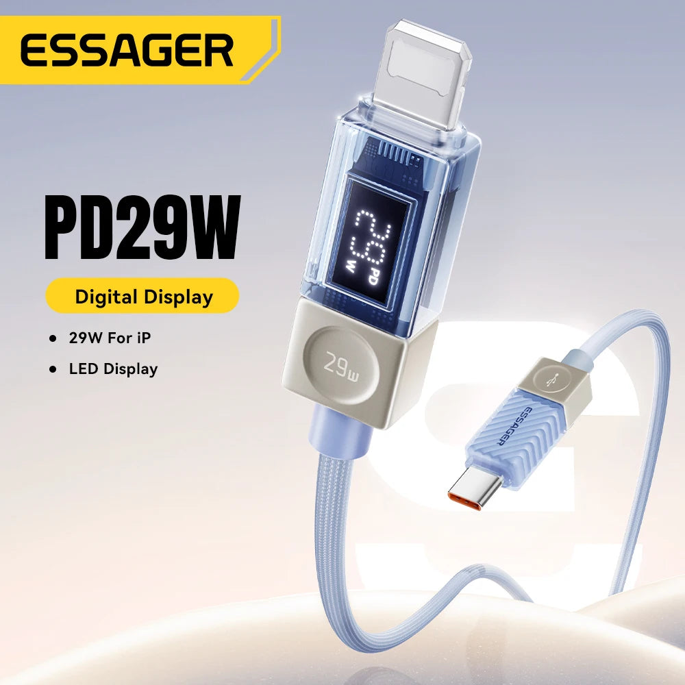 Essager PD 29W Fast Charging USB-C to Lightning Cable with Digital Display