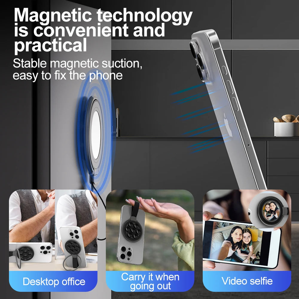 Portable Makeup Mirror with Magnetic Phone Mount and Suction Base