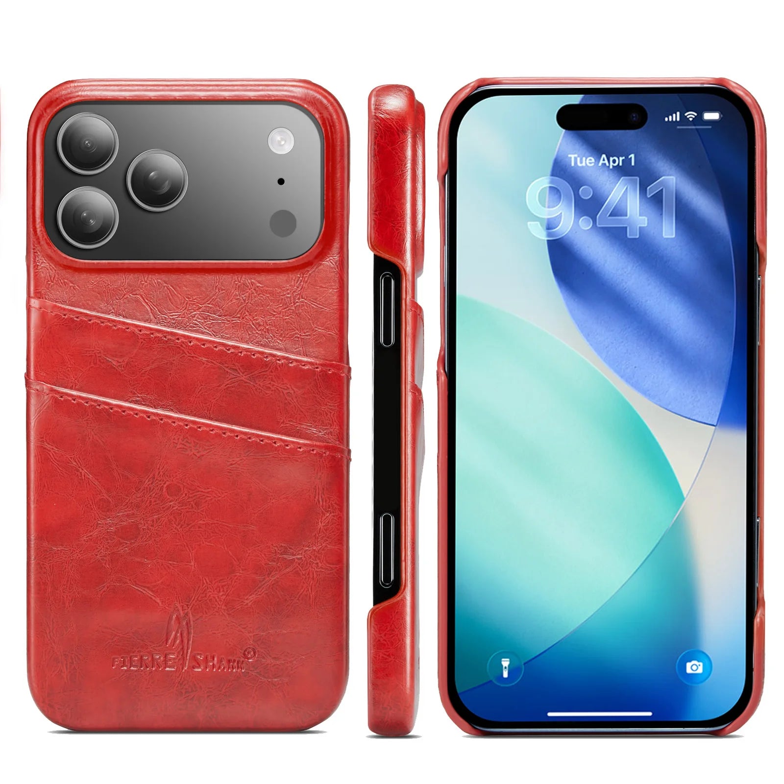 iPhone 17 Series Leather Back Cover with Card Slot and Easy-Open Button Design
