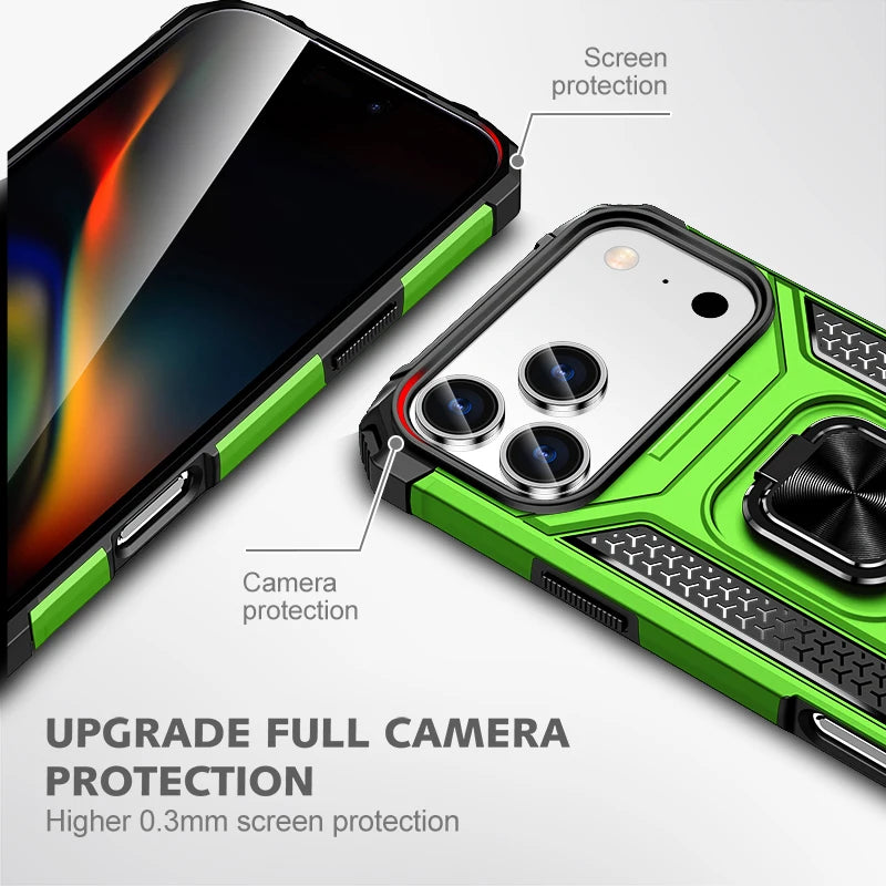 Heavy-Duty Shockproof Shockproof Case with Metal Ring Holder for iPhone 17 Series