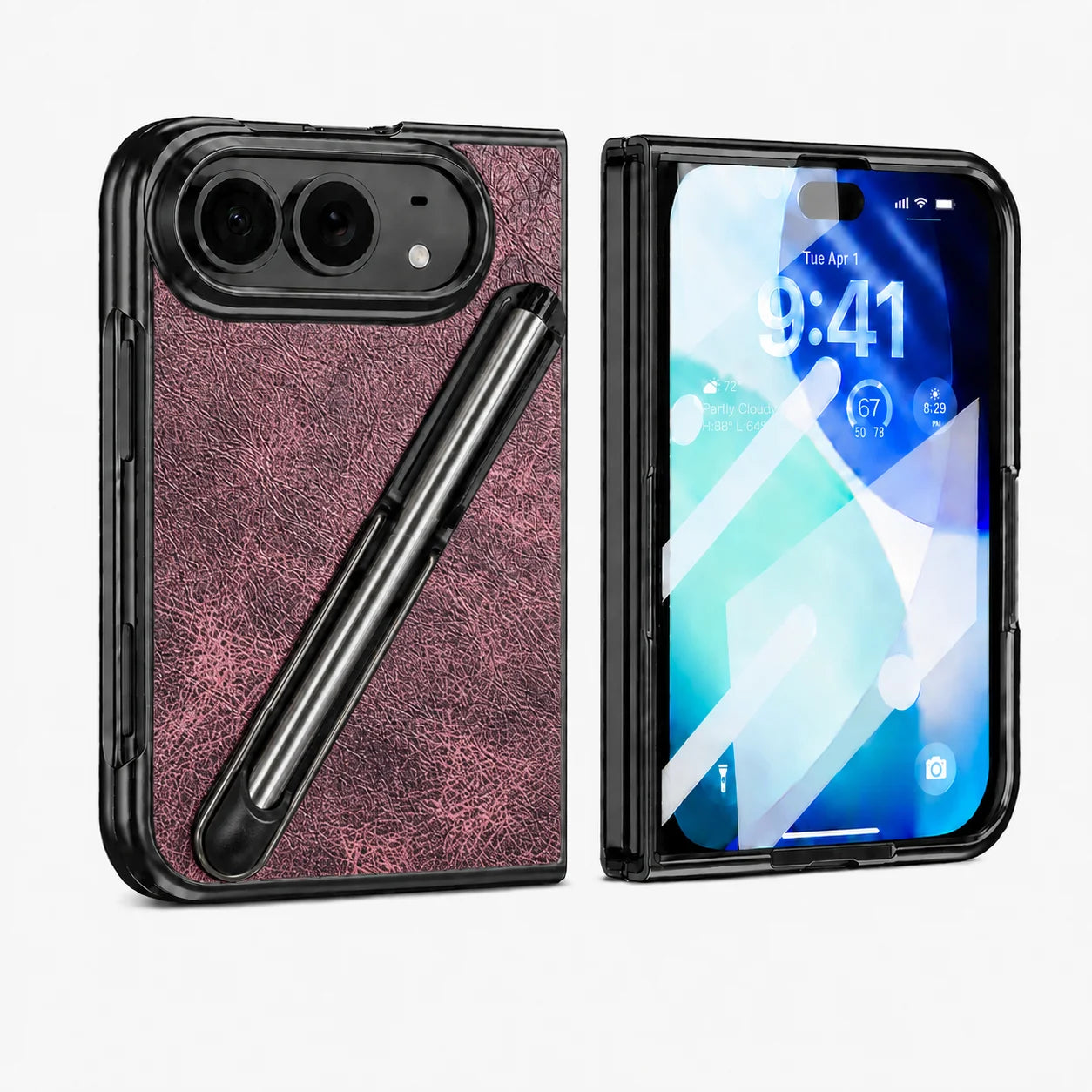 Vegan Leather Foldable Case With Built-In Capacitive Stylus for iPhone Duo