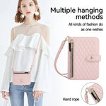 Quilted Leather Crossbody Lanyard Case with 9-Card Wallet for iPhone Duo