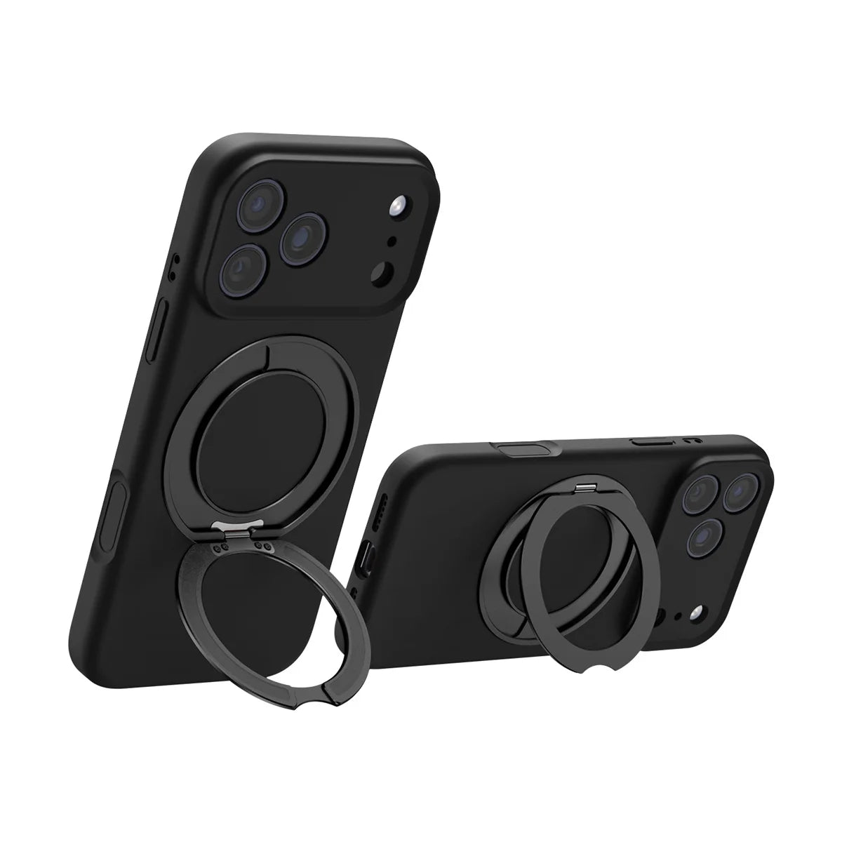 Liquid Silicone MagSafe Case with Rotating Ring Holder for iPhone 17 Series