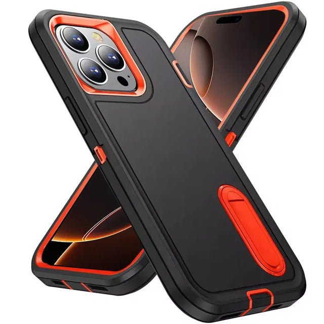 3-in-1 Hybrid Military-Grade Anti-Shock Case with Hard PC Holder for iPhone 16 Series