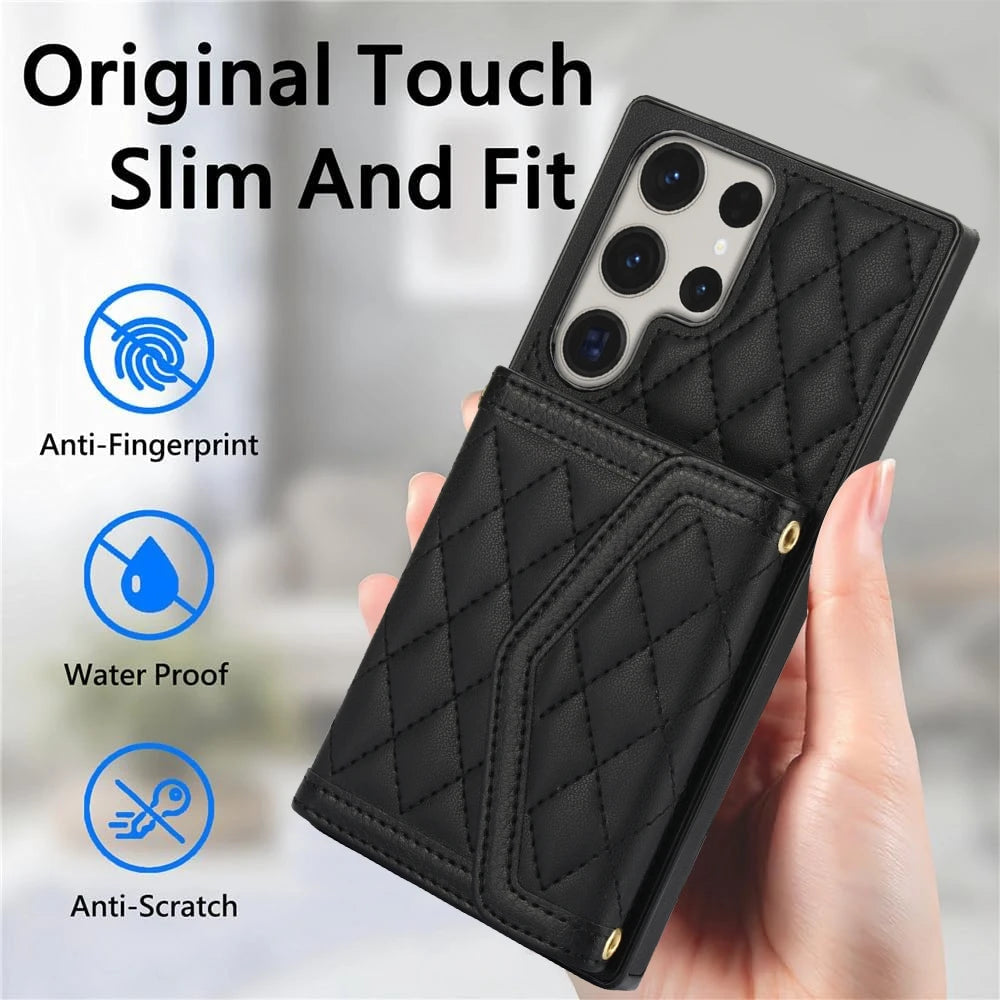 Crossbody Leather Wallet Case with Card Slots & Lanyard for Samsung Galaxy S25 Series