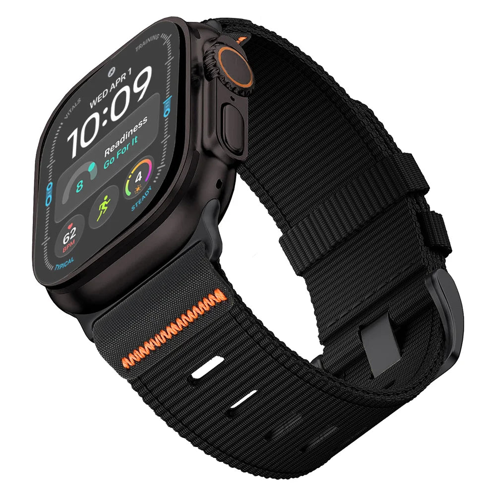 Ribbed Nylon Band with Hook-and-Loop Velcro Closure for Apple Watch