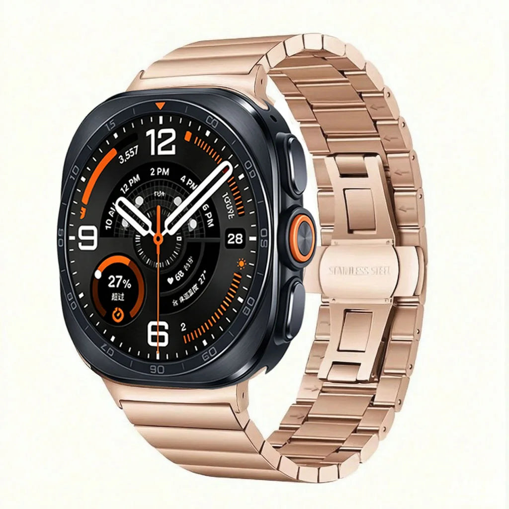 Polished Stainless Steel Bracelet with Dual-Sided Butterfly Clasp for Samsung Galaxy Watch 9