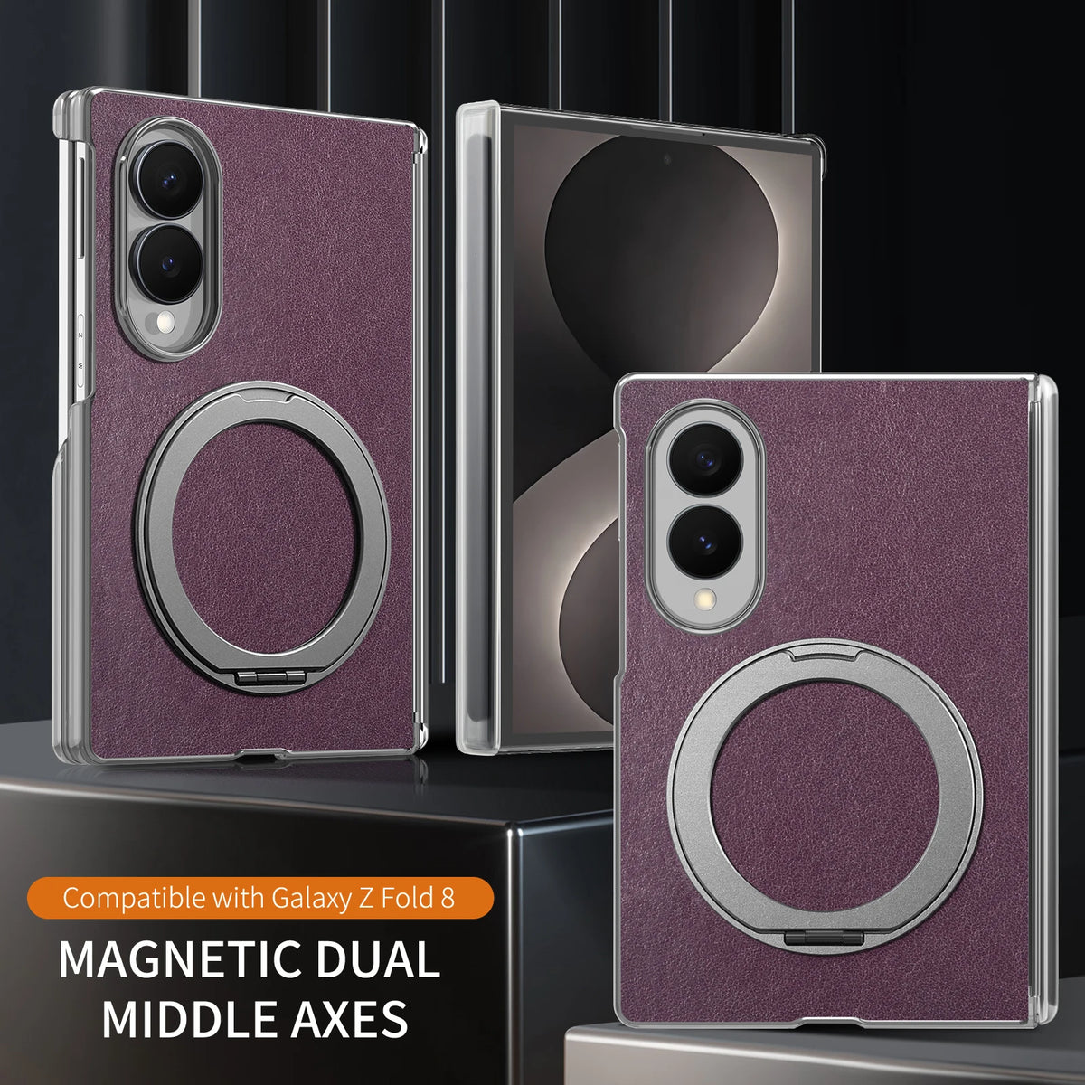 Luxury Magnetic Leather Case with 360° Rotating Kickstand for Samsung Galaxy Z Fold 8