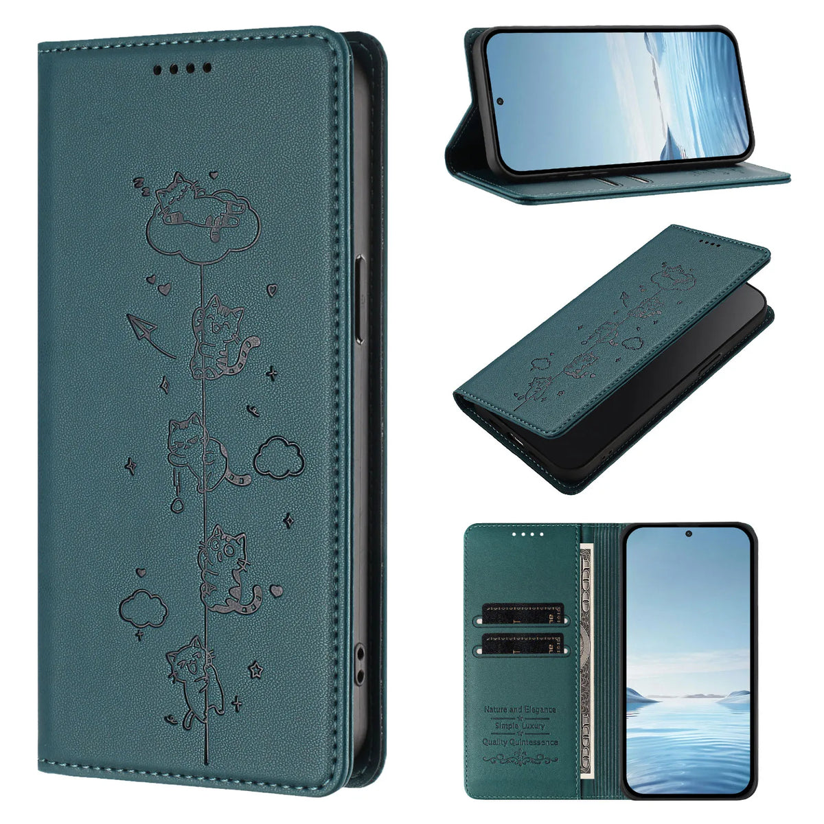 Embossed Cute Cat Flip Wallet Leather Case for iPhone 17 Series