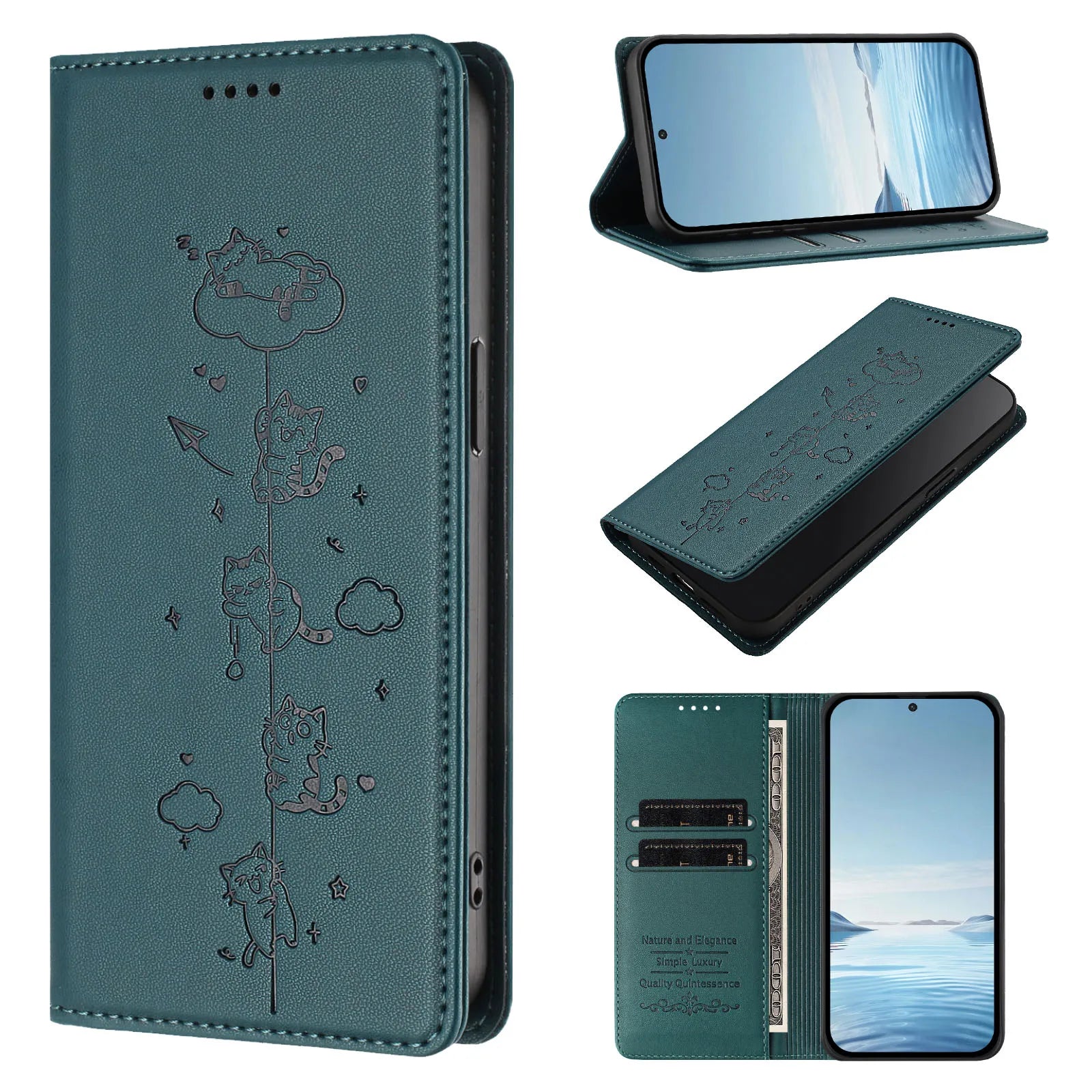 Embossed Cute Cat Flip Wallet Leather Case for iPhone 17 Series