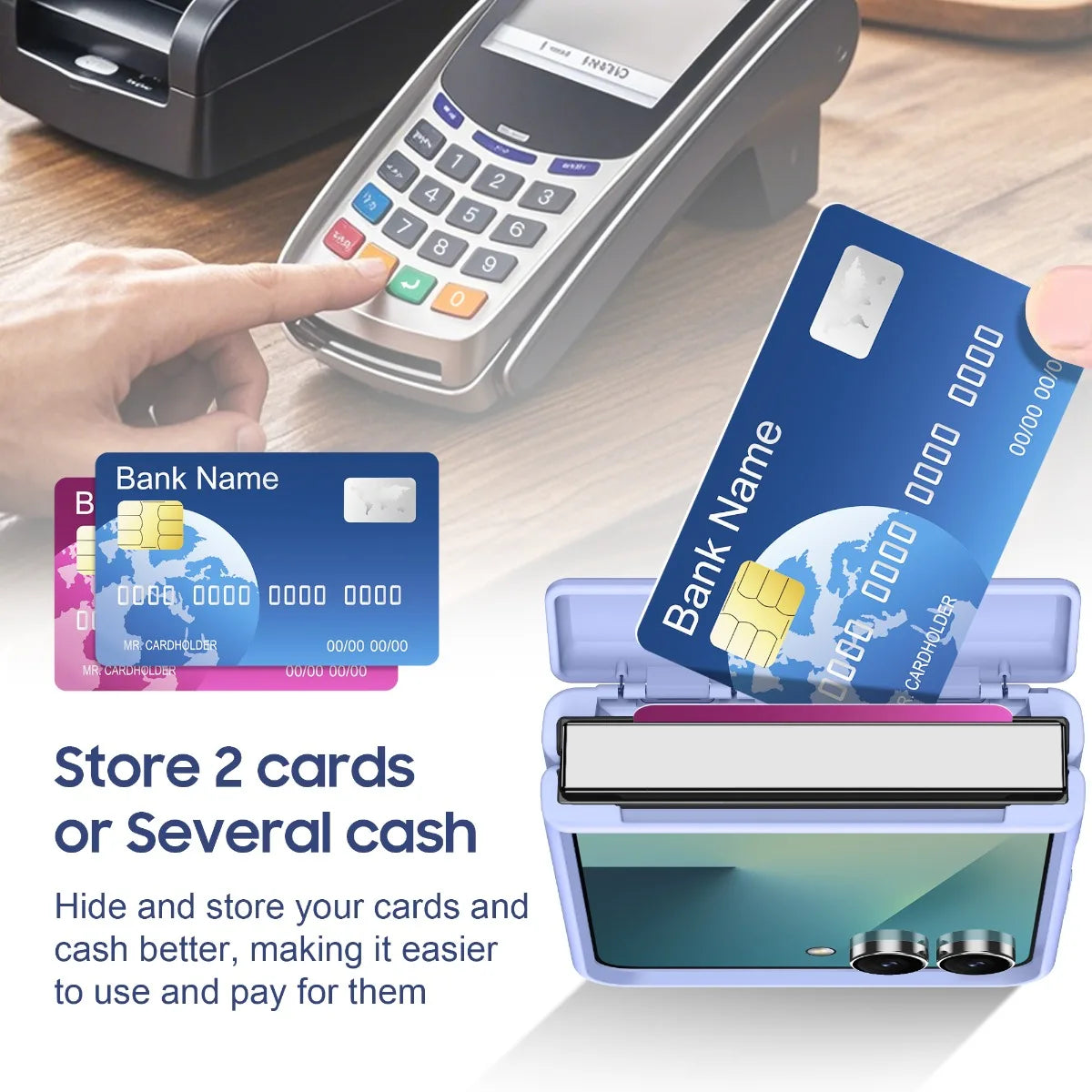 2-Card Wallet Flip Case with Rotating Finger Ring for Samsung Galaxy Z Flip 8