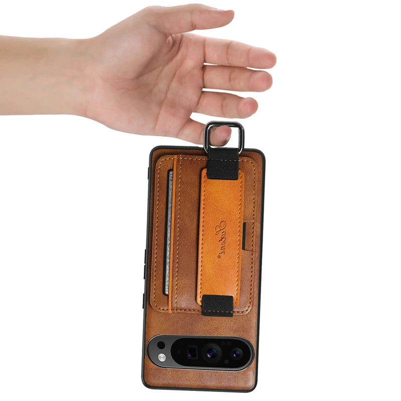 Premium Leather Wallet Case with Wristband and Card Slot for Google Pixel 10 Series