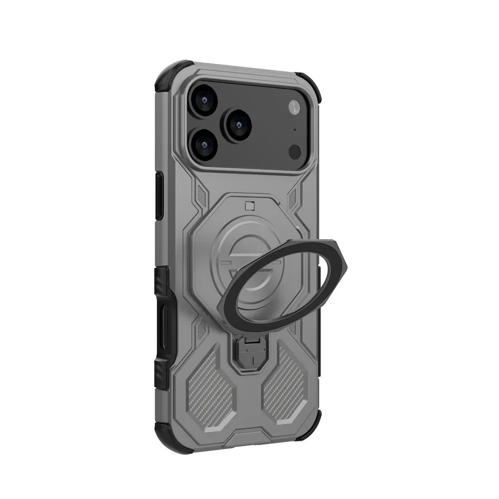 Heavy-Duty Magnetic Armor Case with Ring Kickstand for iPhone 17 Series