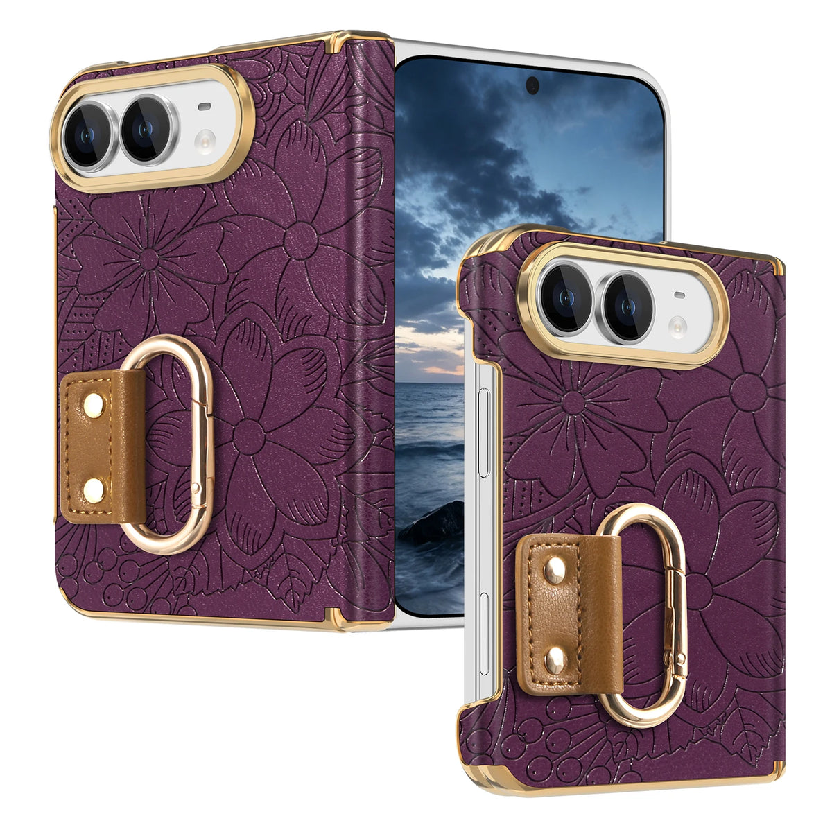 Embossed Leather Case with Carabiner Ring for iPhone Duo